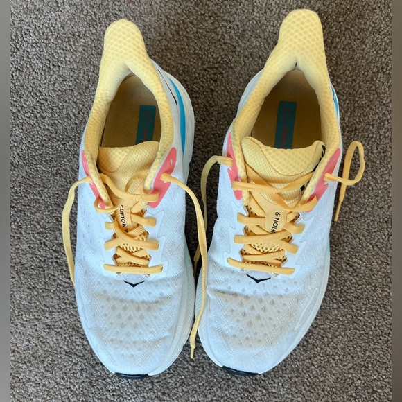 Hoka One One Shoes - Women's Hoka Clifton White and Yellow Running Shoes